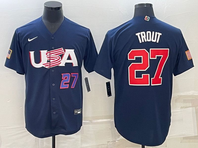 Men 2023 World Cub USA #27 Trout Blue Nike MLB Jersey->more jerseys->MLB Jersey